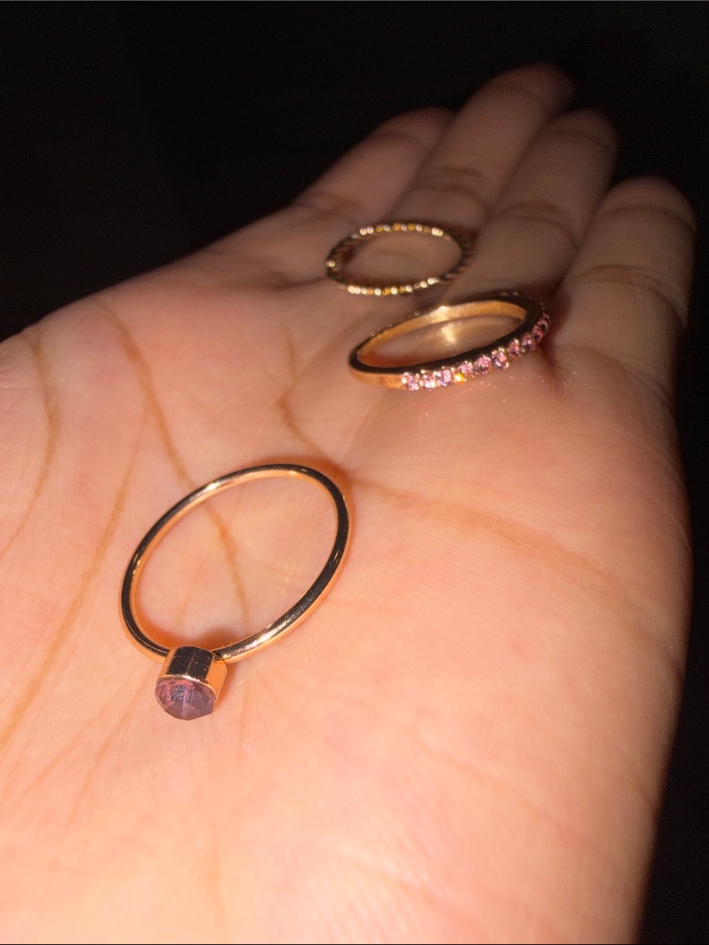 Zinc/Metal Gold Stackable Ring Set with Purple Gemstone - Picture 3 of 3